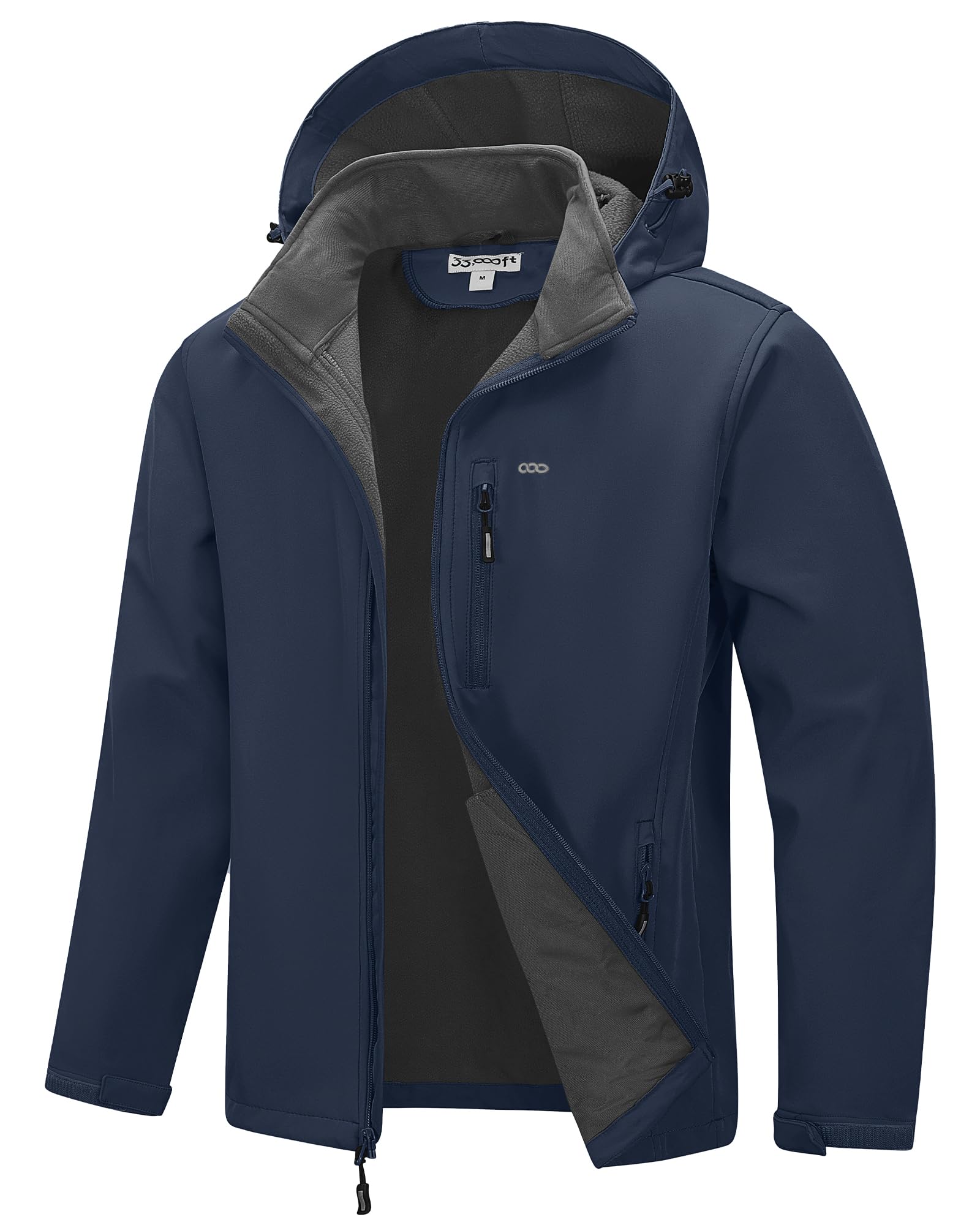 Men's Hooded Softshell Jacket Waterproof Fleece Windbreaker Jacket