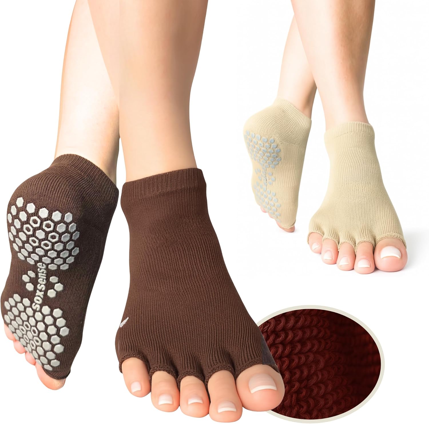 Soxsense Toeless Grip Socks for Pilates & Yoga, Open Toe Non Slip Socks with Cushio...