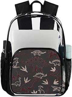 Mochila transparente com padrão de dinossauro, mochila transparente à prova d'água com estampa de dinossauro, mochila transparente de PVC com alça de ombro reforçada para escola, trabalho, viagens, Multicor