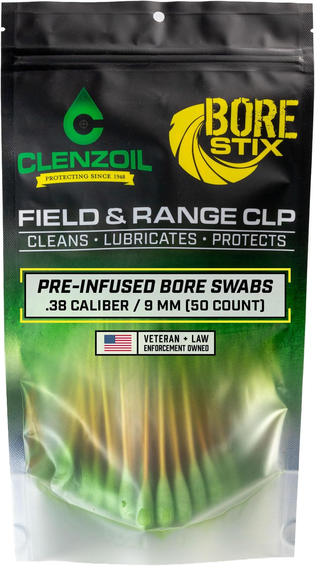 Clenzoil Field & Range Bore Stix | Pre-Saturated Gun Cleaning Cotton Swabs | Caliber Specific Gun Barrel Swabs for Pistols