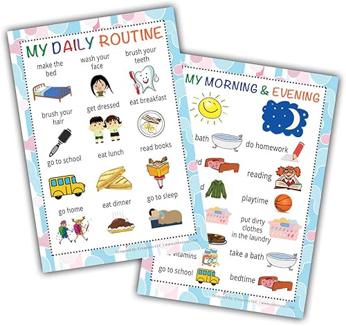 Miniatura 3 de Creanoso Carteles educativos de rutinas diarias (paquete de 12)  Ideas de regalos de diseño para niños y niñas  Actividades divertidas  Set de