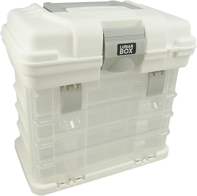 Lunar Box, Storage Carry Case With 5 compartmetns, 4 Adjustable Multi-Compartment Pull Out Drawer Boxes, Organiser Caddy for Arts, Crafts, Sewing and DIY (White)