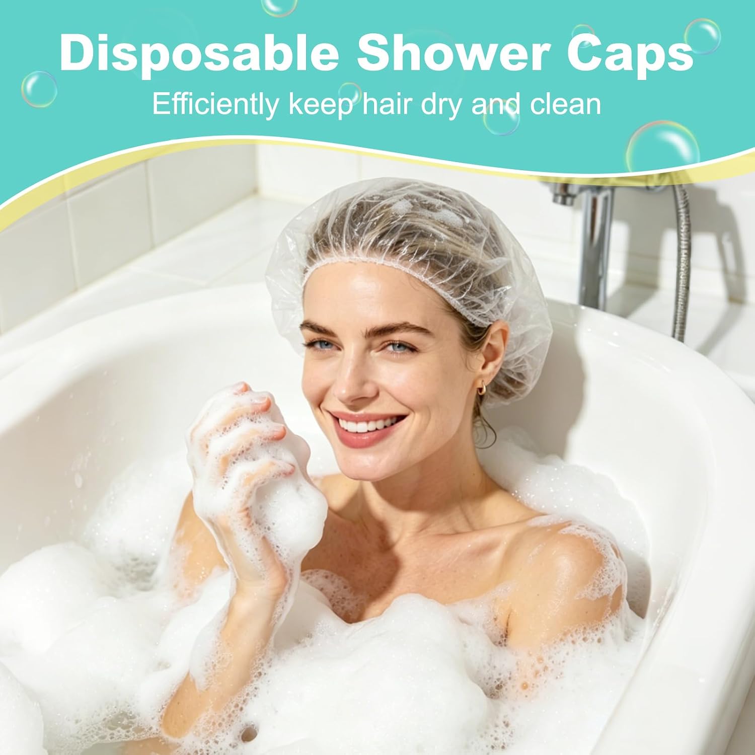 150Pcs Disposable Shower Caps for Women Reusable Waterproof, Large Plastic Deep Conditioning Hair Cover for Hair Dye, Spa, Travel, Bathroom Essentials Accessories
