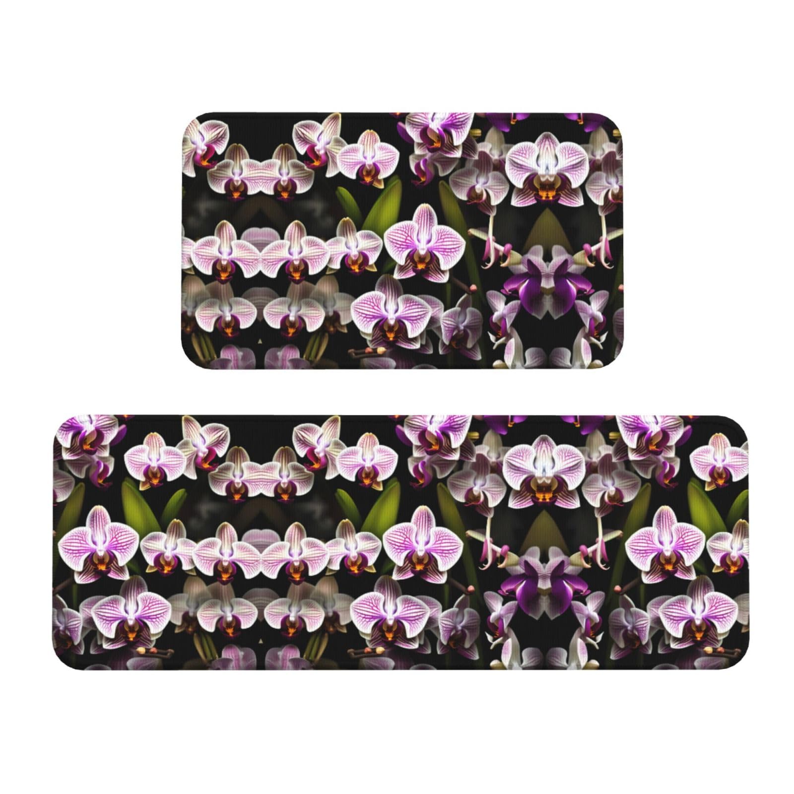 Alfombras de cocina con estampado de orquídeas, juego de 2 tapetes antideslizantes para el piso