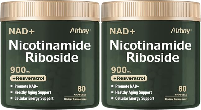 Airboy NAD+ Supplement with Nicotinamide Riboside Resveratrol & Quercetin 900 mg, NMNH Alternative for Men and Women Support Anti-Aging, Energy, Focus - 80 x 2 Pack Capsules