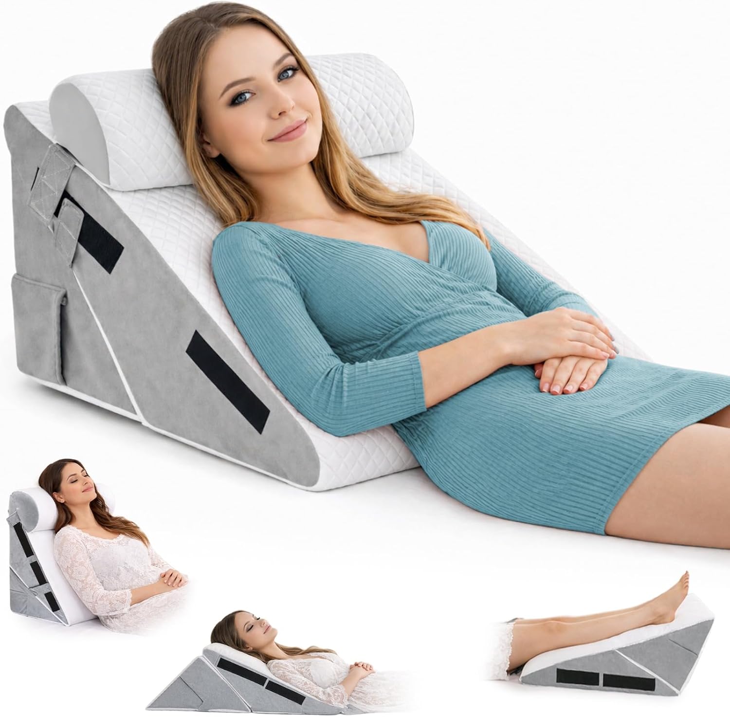 3PCS Wedge Pillow for Acid Reflux Relief & Sleep Apnea – 10-in-1 Adjustable 12” Elevated Bed Wedge Pillow for headboard & After Surgery with Memory Foam, Anti-Slip Base & Back Support Pillow for Bed