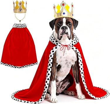 BWOGUE Large Dog King Cloak Costume, Halloween Dog King Crown and Cape Set, Adjustable Funny Pet King Prince Cloak Costume for Medium Large Dogs Queen Prince and Princess Cosplay