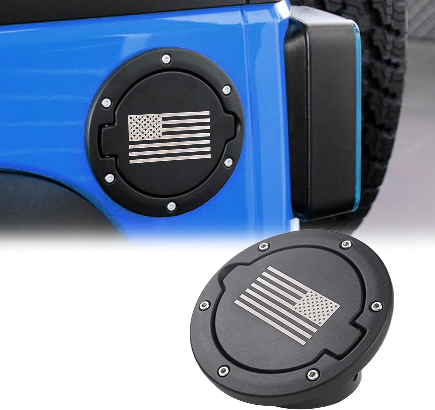 Fuel Filler Door Gas Tank Cap Cover, Gas Cap Cover American Flag Fuel Filler Tank Door, Heavy Duty Gas Cap Cover, Car Tank Cap Exterior Accessories for Jeep 2007-2017 Wrangler JK