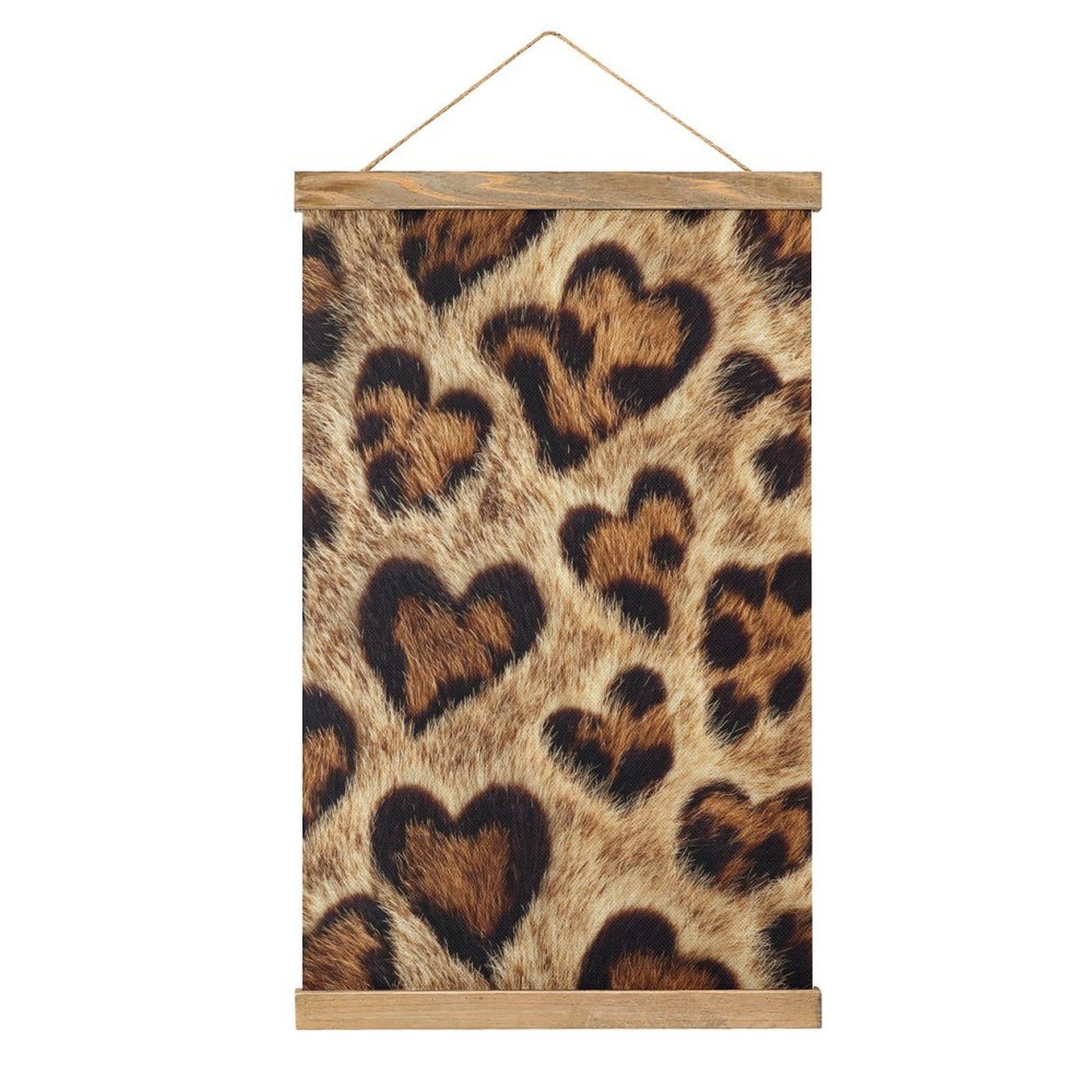 Jubonexis Leopard Print Heart Shaped Spots Canvas Painting Wood Frames Poster Hanger Hanging Picture Kit Wall Art