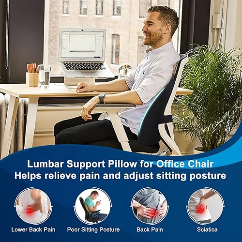 Miniatura 2 de QUTOOL Almohada de apoyo lumbar para silla de oficina, soporte de espuma viscoelástica para espalda baja para automóvil, alivio del dolor de
