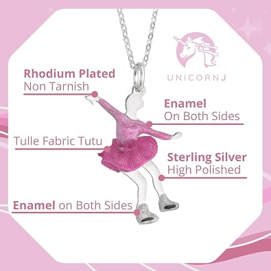 UNICORNJ Girls Sterling Silver 925 Figure Skater Pendant Necklace for Kids Enamel 16 Italy