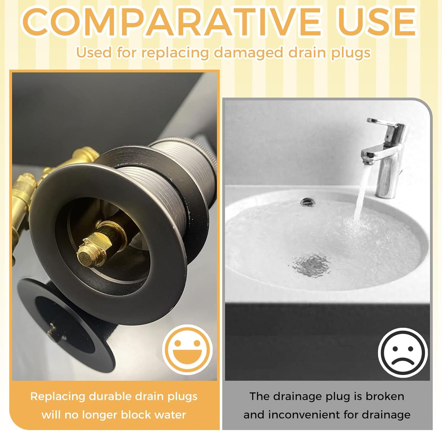 Pop Up Sink Drain Stopper, 2 Pcs Click Clack Push Down Basin & Tub Drain Plug Replacement, Brass Spring Plug for Most Bathroom Sink and Bathtub