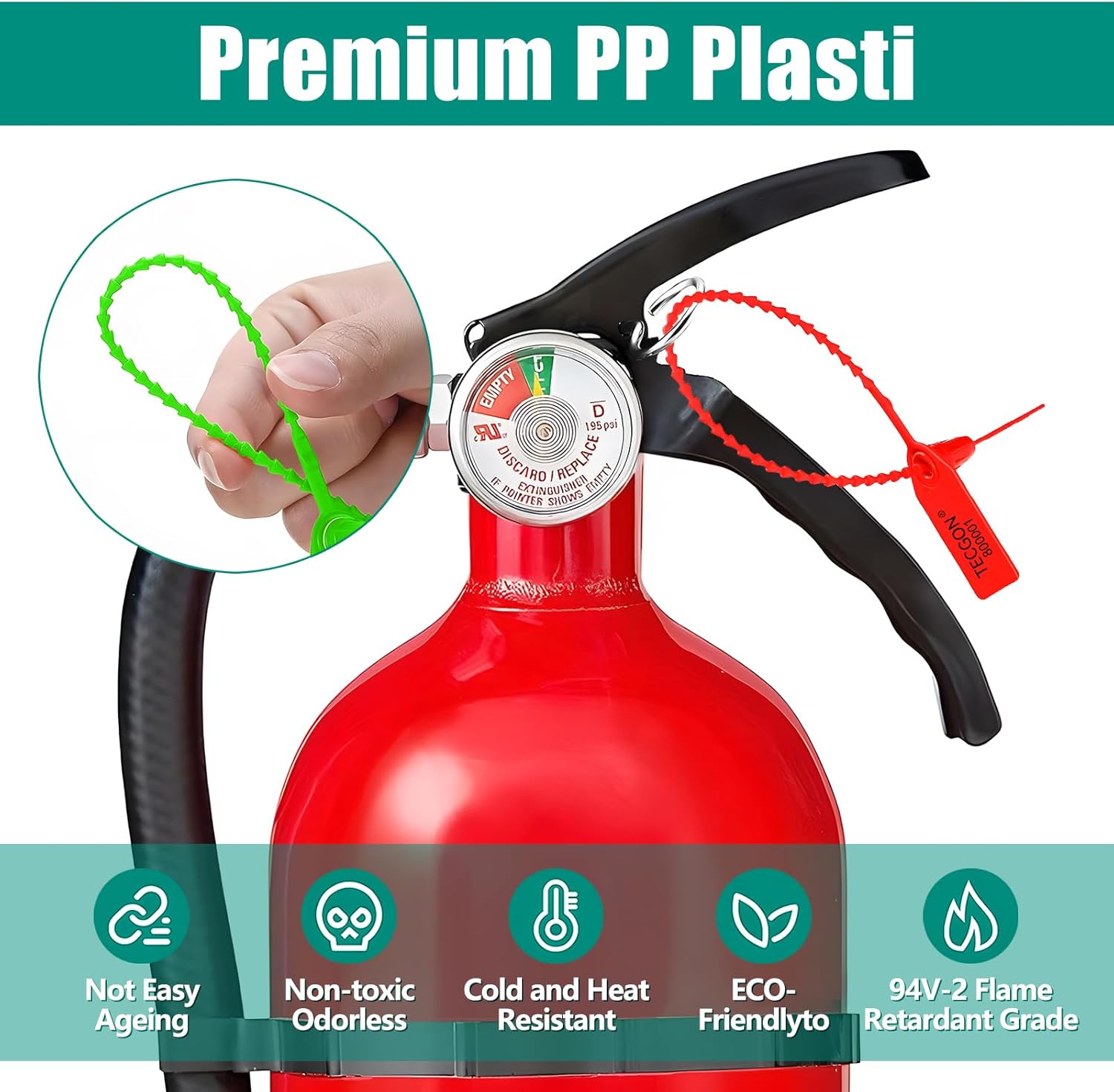 1000 Pack Plastic Tamper Seals Fire Extinguisher Tags Security Tags Seals Safety Numbered Zip Ties Labels Safety Disposable Self Locking Signage 9.84 inch Length - Image 3