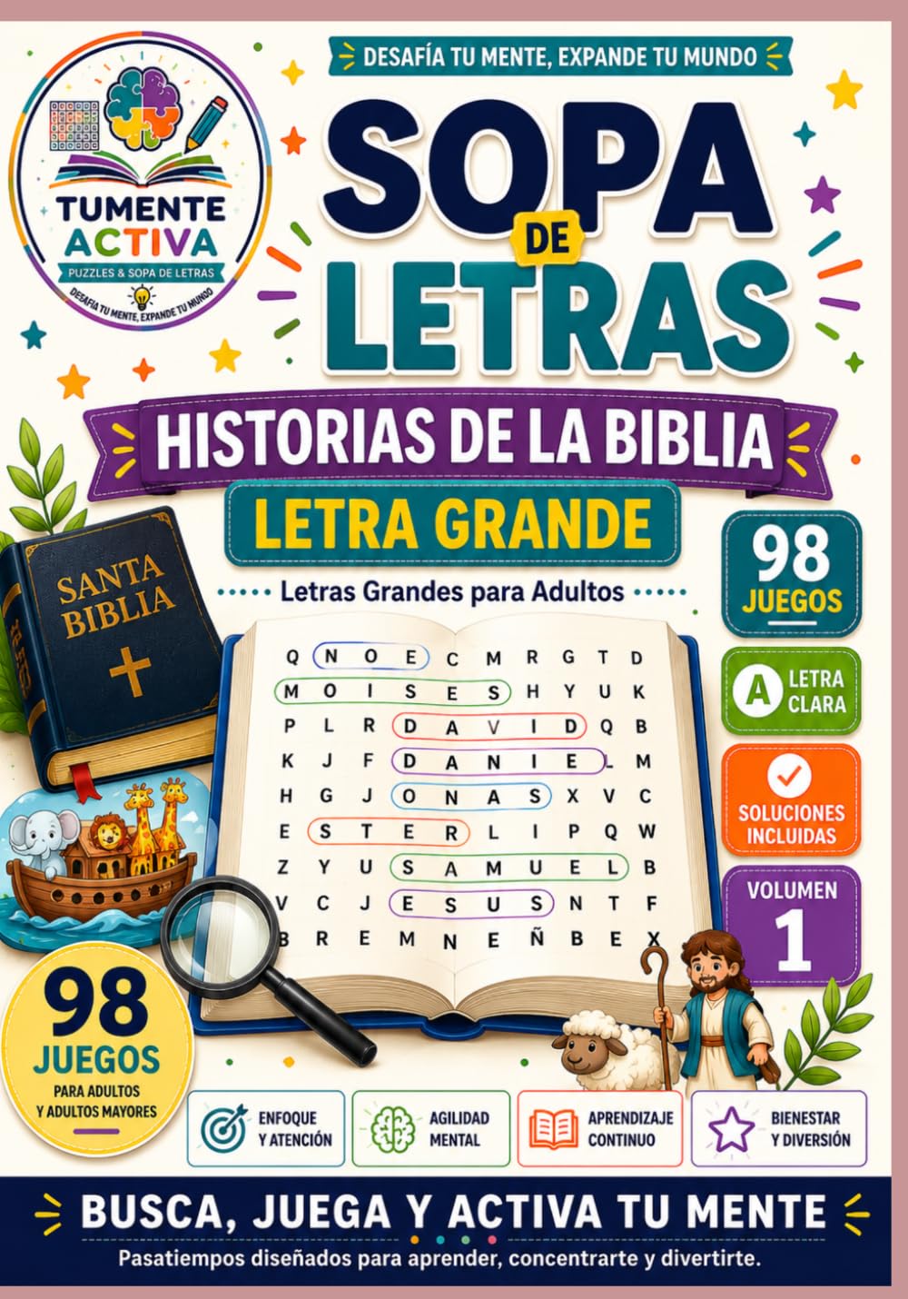 Sopa de Letras Historias de la Biblia Letra Grande: 98 sopas de letras bíblicas para adultos y adultos mayores