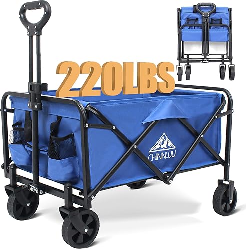 Carro plegable con gran capacidad de 220 libras, carrito plegable ligero para exteriores, ruedas universales silenciosas todo terreno, dos portavasos