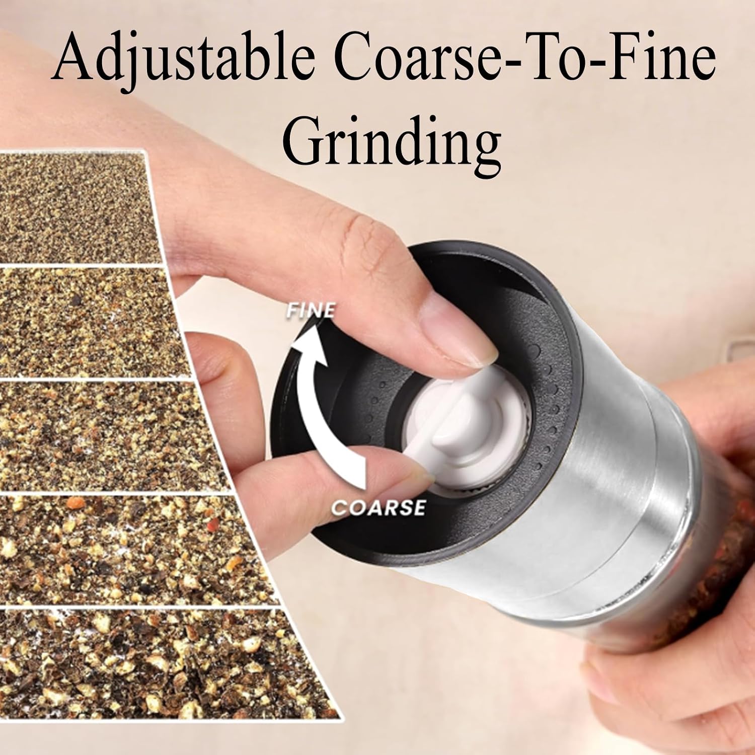 Salt and Pepper Shakers Grinder Set,2 in 1 Salt Grinder Refillable,Salt Shaker,Pepper Grinder（Stainless Steel - 8.7 Inch)