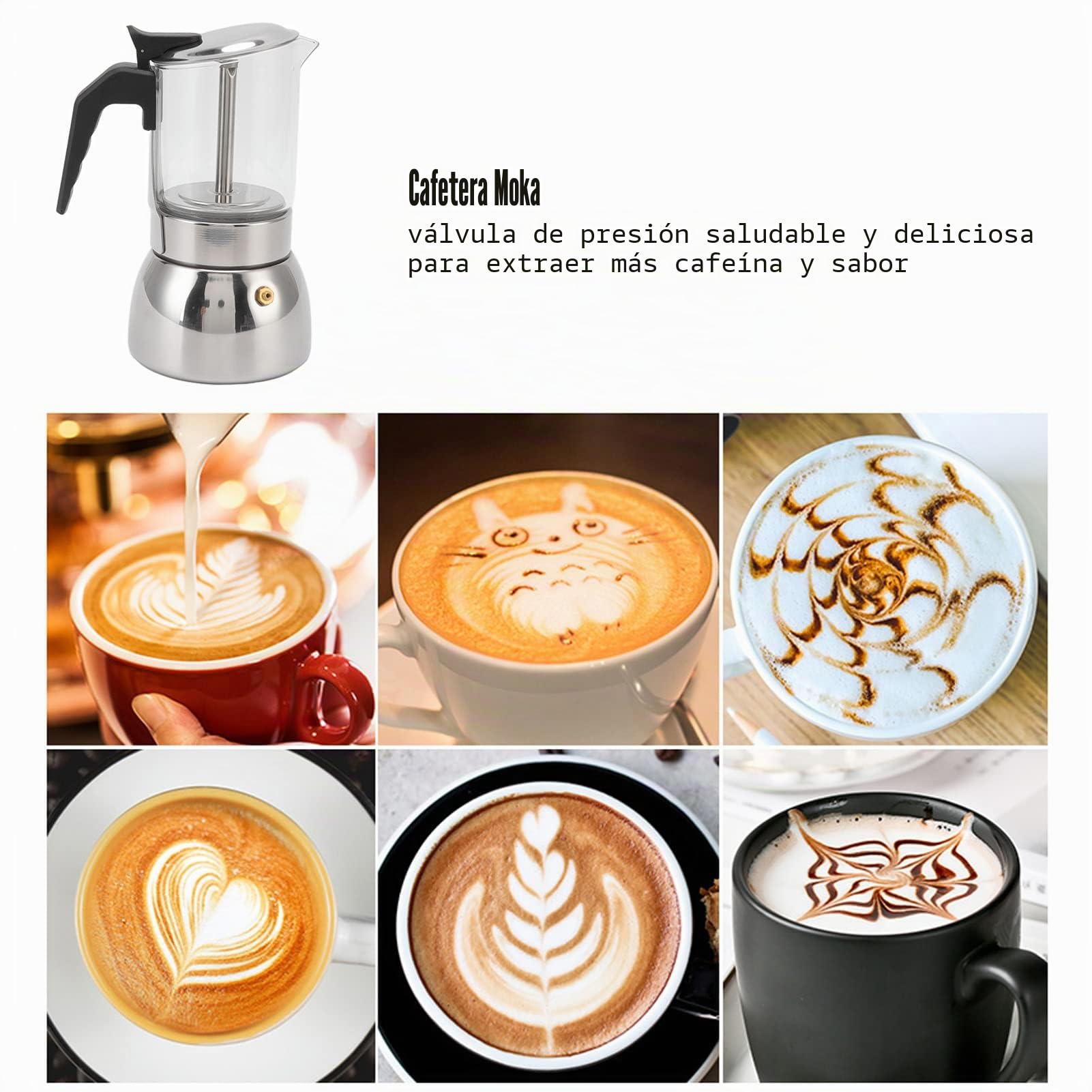 Italiana de Cristal Moka Pot de Acero Inoxidable Resistente Al Calor, Fácil de Limpiar para Uso Doméstico y Cafetería (300ML)