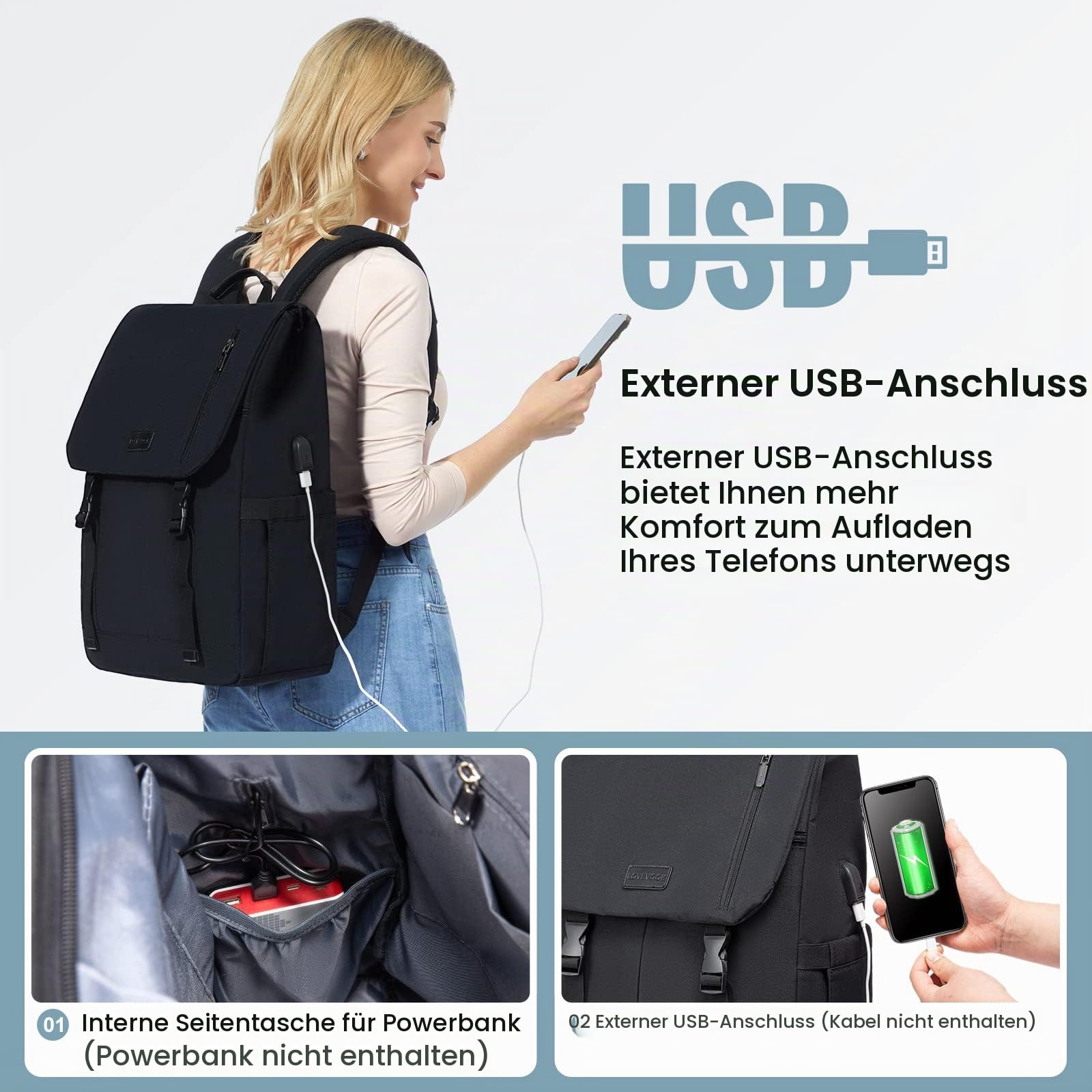 LOVEVOOK Laptop Rucksack Damen Herren Groß 17.3 Zoll Rucksack Wasserdicht Schulrucksack Teenager Mädchen Schulranzen Jungen Backpack Women Casual Daypacks für Uni Schule Reise Business