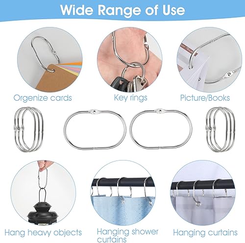 Vista 13 de Goowin - 24 anillos para cortina de ducha, ganchos para cortina de ducha, anillos de ducha ovalados para cortina, anillos de cortina de ducha Dorado