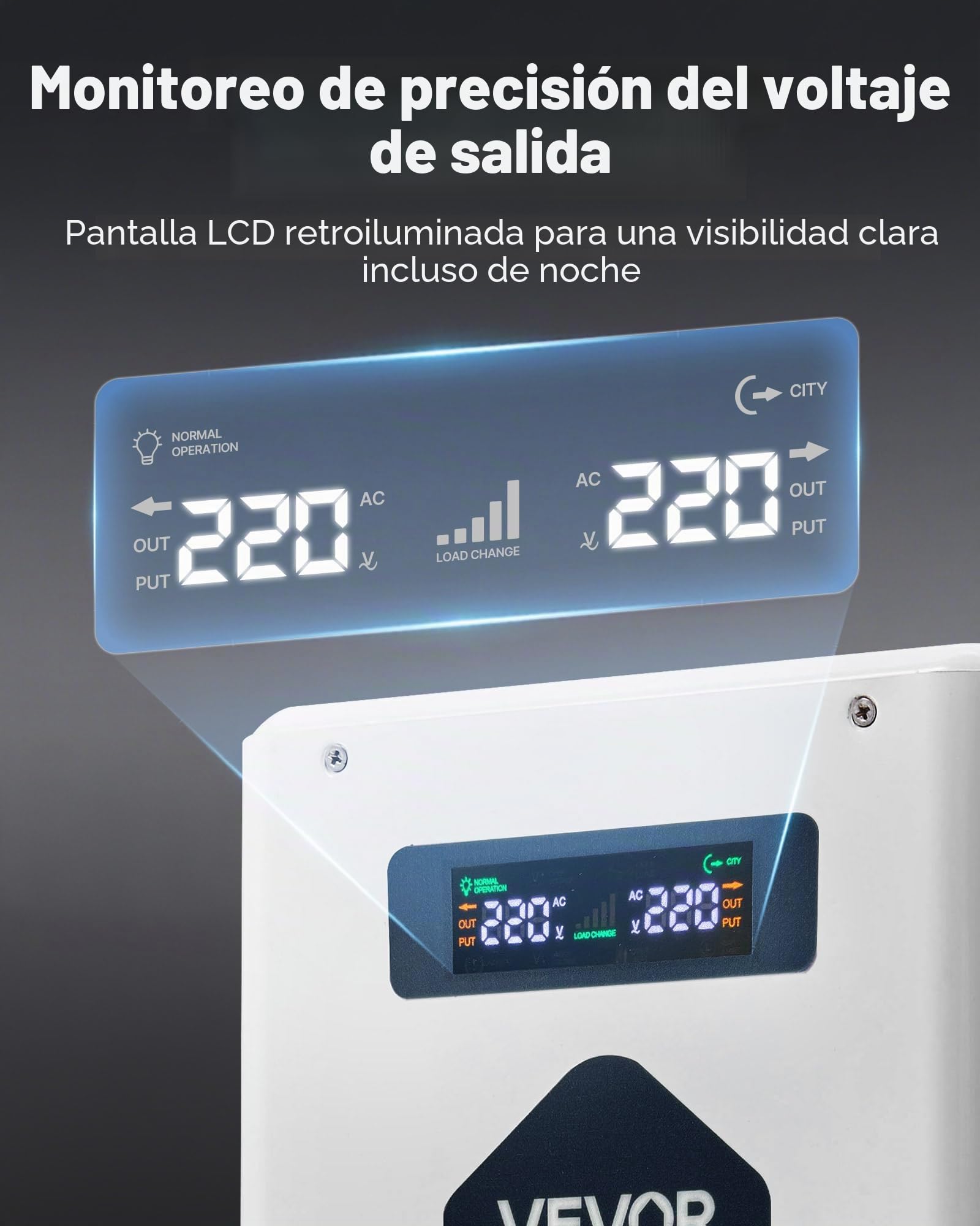 VEVOR Convertidor Elevador de Voltaje 2000 VA, de 110 V a 220 V, con 2 Tomas de Corriente de la UE, Salida USB, Pantalla LCD, Protección de Temperatura, para Electrodomésticos de 220 V, Blanco