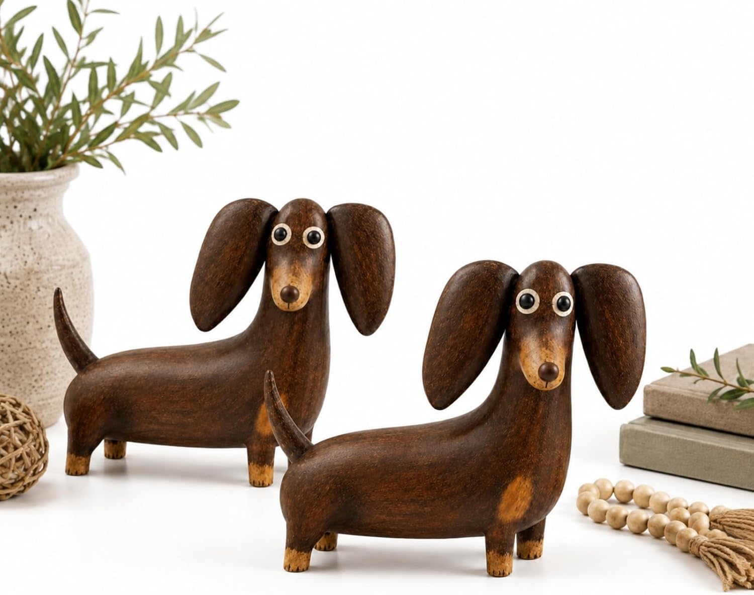 Whimsical Wood-Look Dachshund Sculpture, Rustic Resin Wiener Dog Figurine