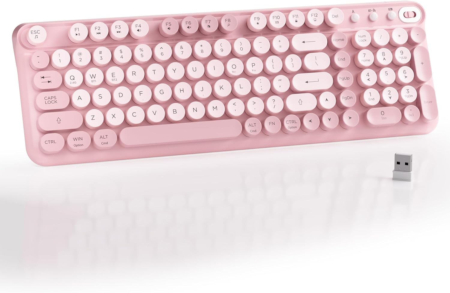 MPTOG Bluetooth Wireless Computer Keyboard, Colorful 99 Round Keys Retro Membrane Keyboard with Click Typing Feel, Power Switch, Ideal Gift for Office, Home (Milk Dark-Green)