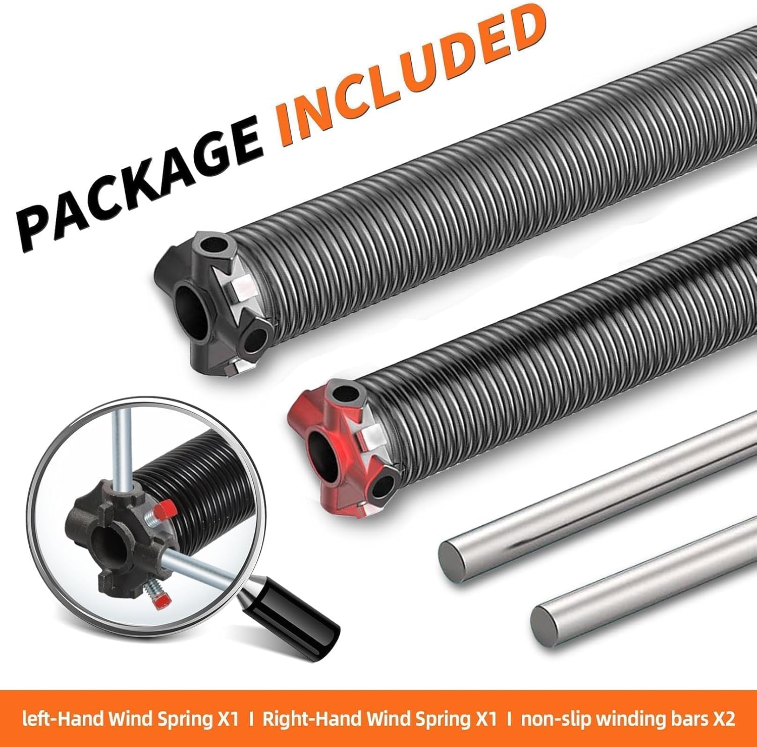 1 Pair Garage Door Torsion Springs 2", Minimum 16000 Cycles, with 2 Non-Slip Winding Bars (0.218X2"X28")