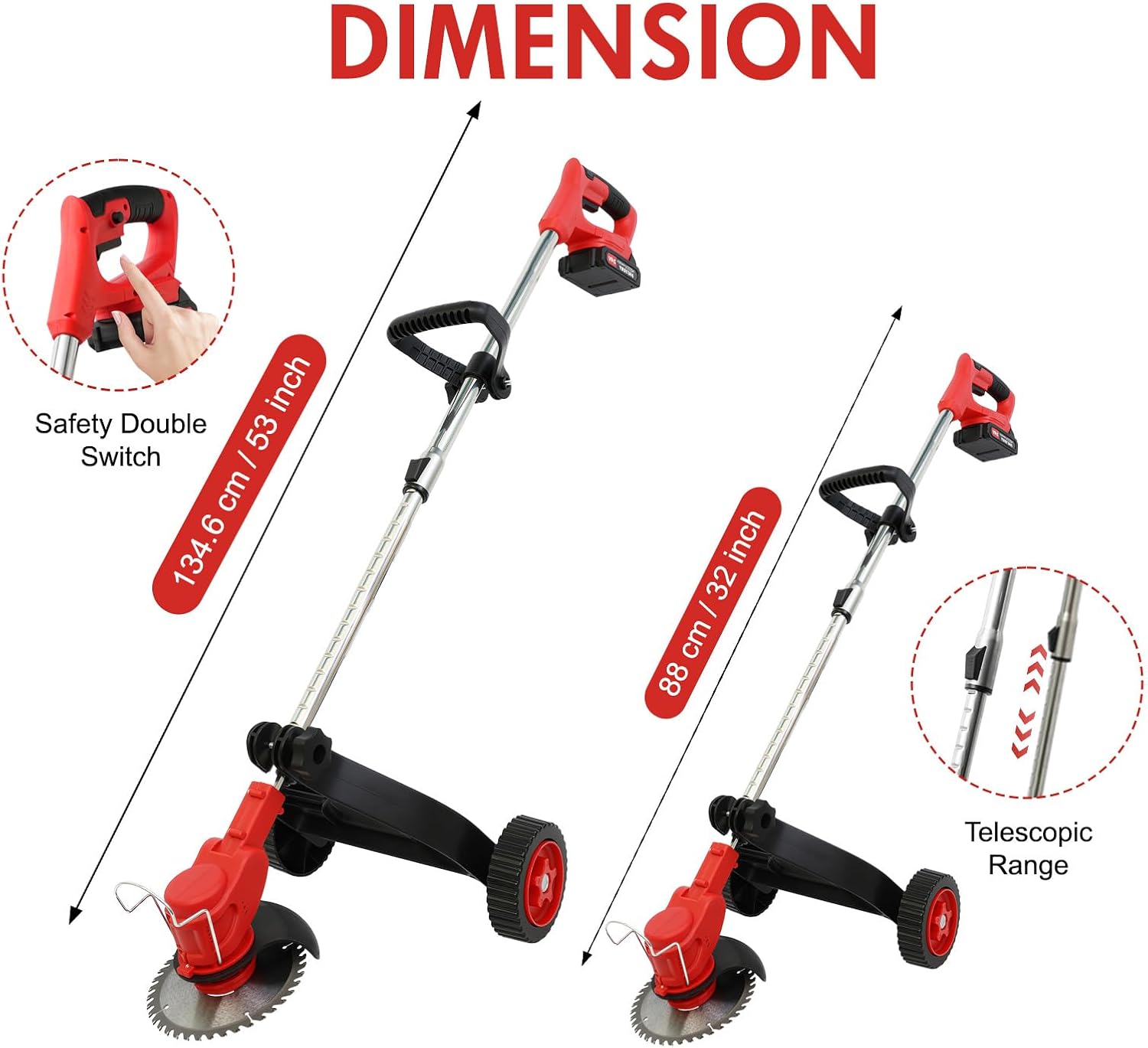Toner Bank Electric Cordless Weed Trimmer and Edger, Red 21V, with one 5C 1.5Ah Lithium Battery and One US Charger, Ideal for Lawn Care and Garden Work