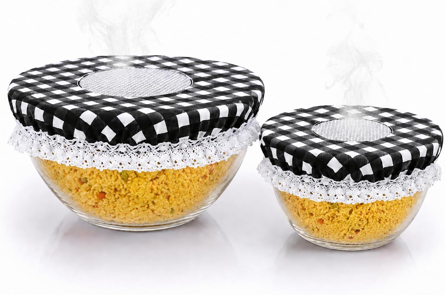 Breathable Reusable Bowl Covers – 2 Pack Mesh Vent Covers Release Steam, Reduce Condensation & Moisture, Keep Hot Meals Fresher Longer for Kitchen Storage & Leftovers