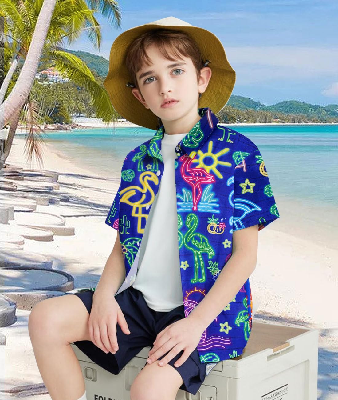 uideazone Boys Hawaiian Shirts Novelty Printed Funky Short Sleeve Button Down Shirt Kids Aloha Luau Shirt 7-14T - Image 8