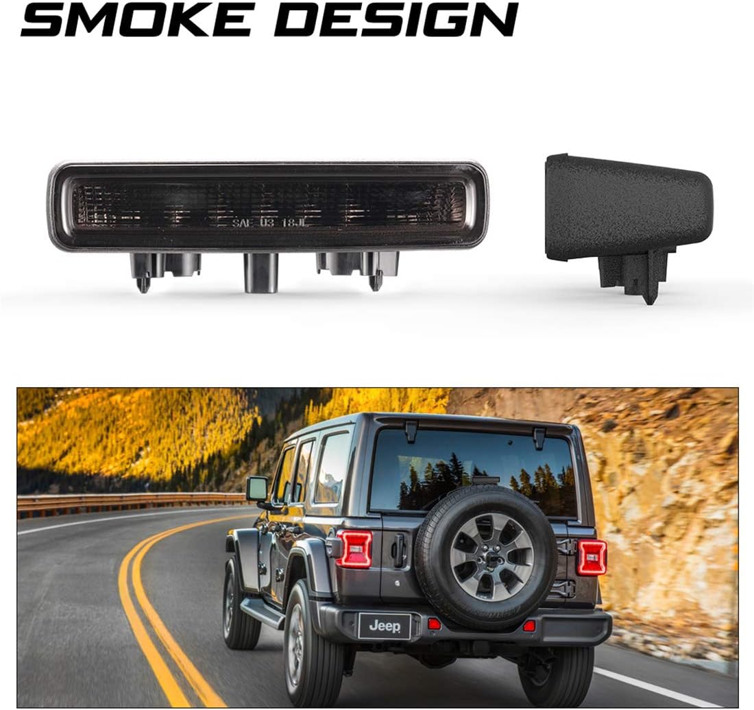 Kiwi Master LED 3rd Brake Light for 2018-2026 Jeep Wrangler JL/ 4xe Accessories Third Brake Light High Mount Stop Light (Black Housing Smoke Lens)