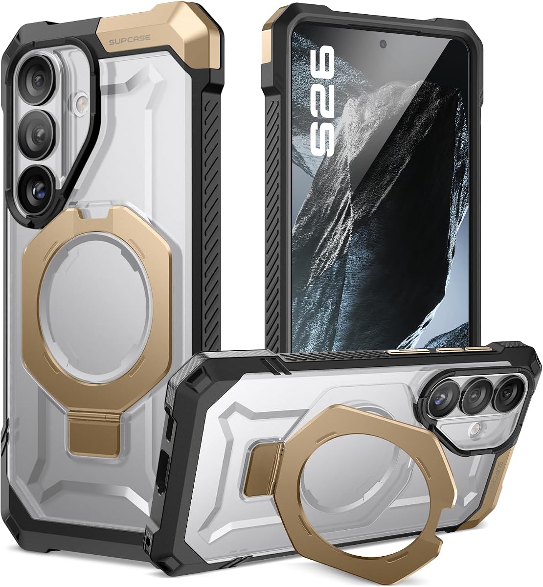 para Samsung Galaxy S26 Funda con Soporte Incorporado, Desierto | Placa posterior de PC translúcida, fuerte magnético, compatible con MagSafe, protección resistente, antideslizante, agarre de escarabajo unicornio