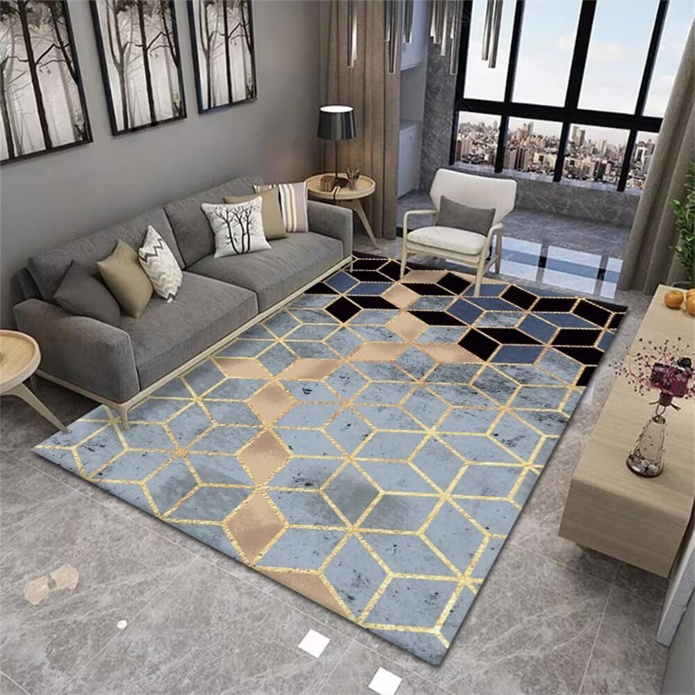Tapis de chambre ado bleu et noir pour créer un coin salon moderne