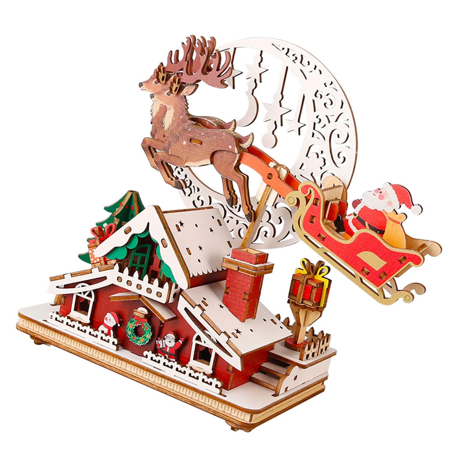 Limtula Customizable Wood Christmas Music Box with LED Lighting and Melodies Building Puzzle Mechanical Ornament Party Gift Wooden Model