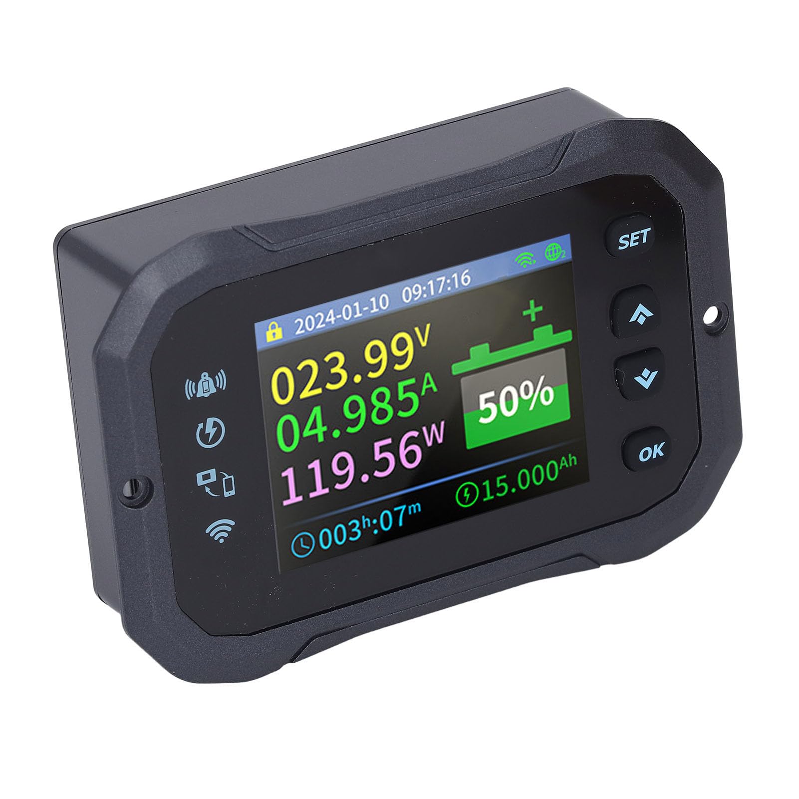 Dilwe Monitor Akumulatora KM110F z Zakresem 10-100 V 100 A, Wielofunkcyjny Miernik Mocy Panelu Słonecznego RV do śledzenia Napięcia i Prądu