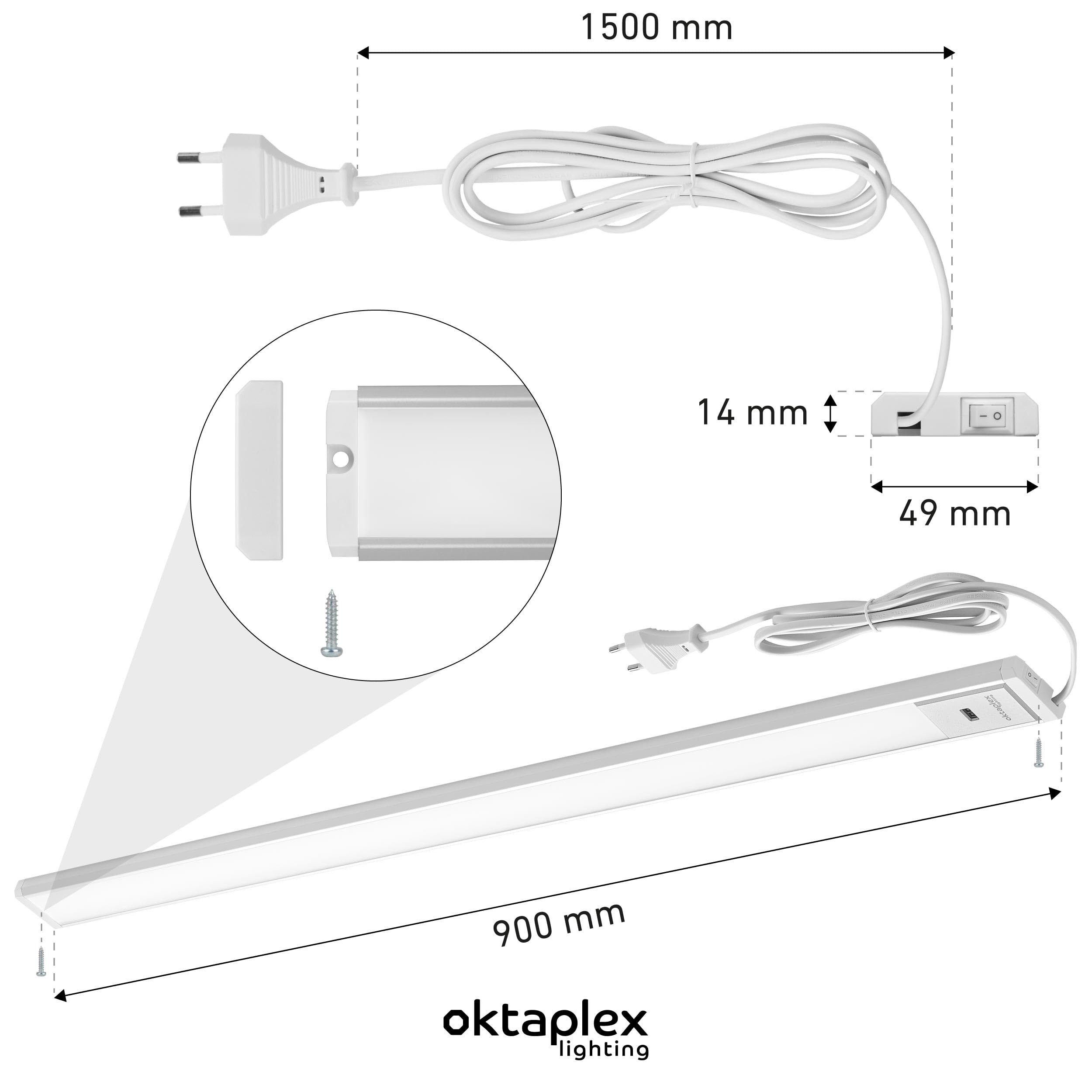 Oktaplex Riva LED Unterschrankleuchte 90cm flach mit Sensor 730lm Dimmbar Warmweiß 3000K 10W silber