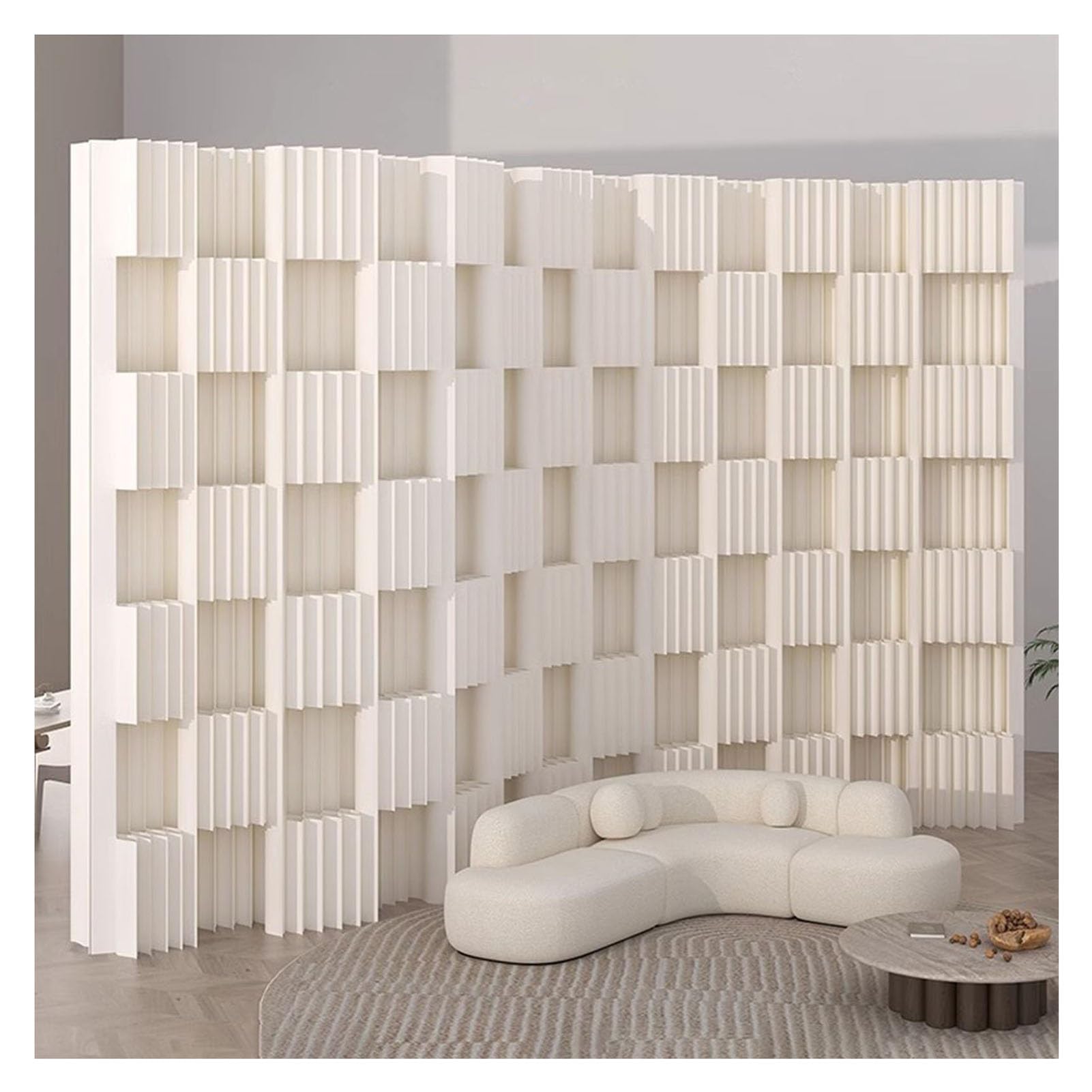 Divisori per Ambienti, Tende divisorie in Carta, divisorio Pieghevole e Retrattile, Privacy in Piedi con Ripiani portaoggetti, per Ufficio Domestico (200x180 cm/6,56x5,9 Piedi)