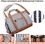 Sac de voyage pour les femmes, 33L Sacs de fin de semaine, rayés, imperméables Sacs pour fin de journée, grand sac de nuit en polyester, sac de gymnastique sport, avec compartiment de chaussures, sangle d'épaule rembourrée