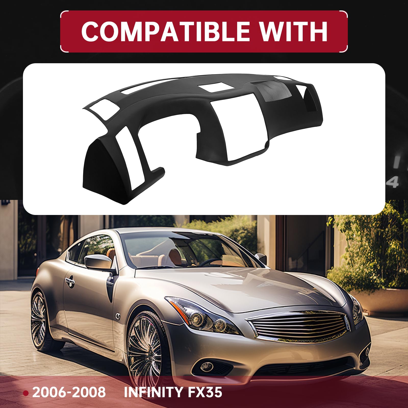 HECASA Dash Cap Compatible with 2006 2007 2008 Infinity Fx35 W/Glue Black Dash Cover Overlay Replacement