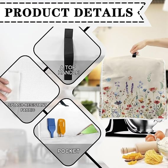 Kitchen Aid Mixer Covers for Stand Mixer 4.5-5 qt Small Appliance Dust Cover with Pockets Floral Stand Mixer Cover Kitchen Mixer Parts & Accessories Decorative Protector
