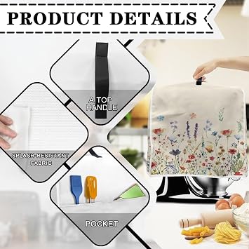 Kitchen Aid Mixer Covers for Stand Mixer 4.5-5 qt Small Appliance Dust Cover with Pockets Floral Stand Mixer Cover Kitchen Mixer Parts & Accessories Decorative Protector