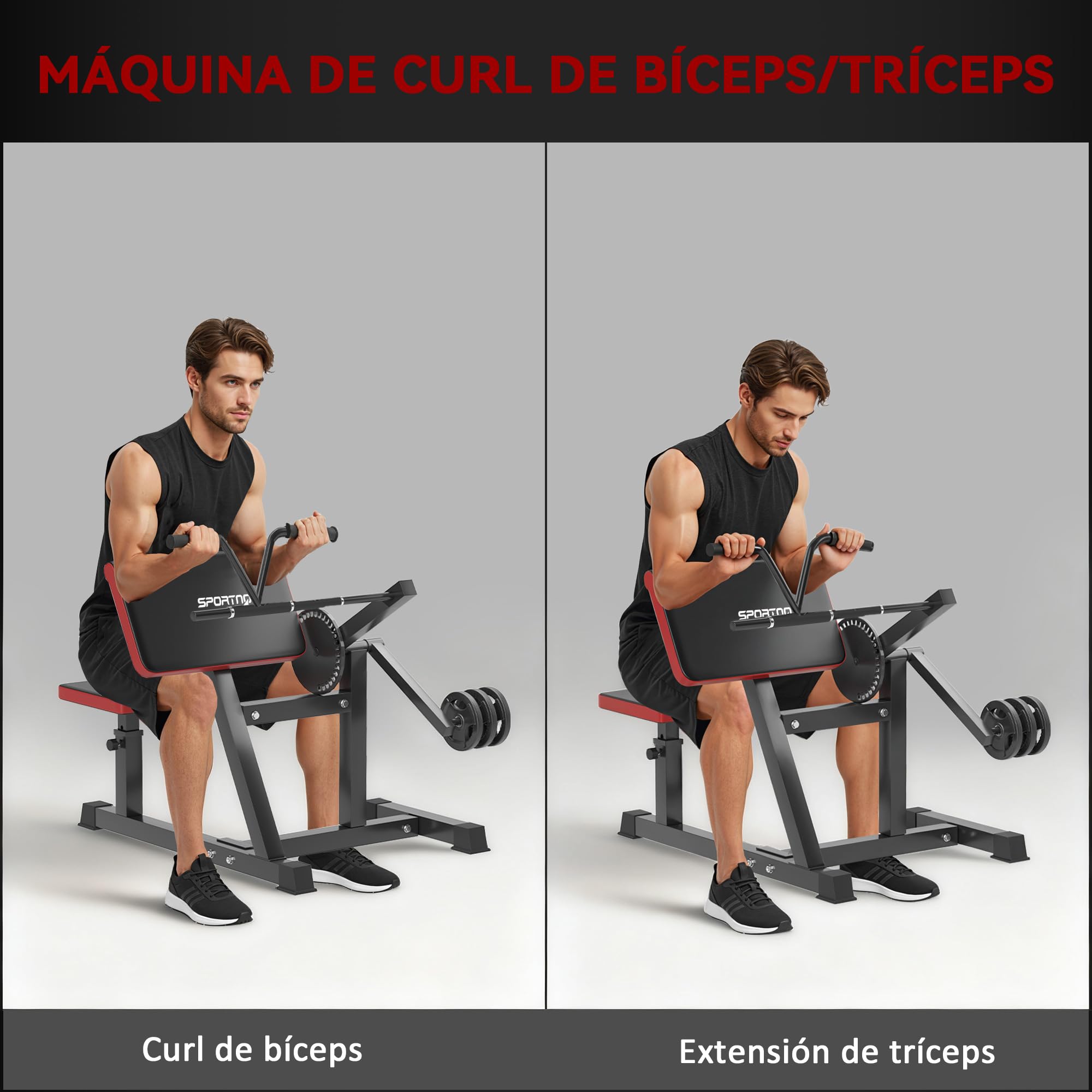 SPORTNOW Máquina de Bíceps y Tríceps 2 en 1, Banco de Curl de Predicador con Asiento y Apoyo de Codo Ajustables, Máquina de Curl de Bíceps y Extensión de Tríceps para Entrenamiento en Gimnasio, Casa