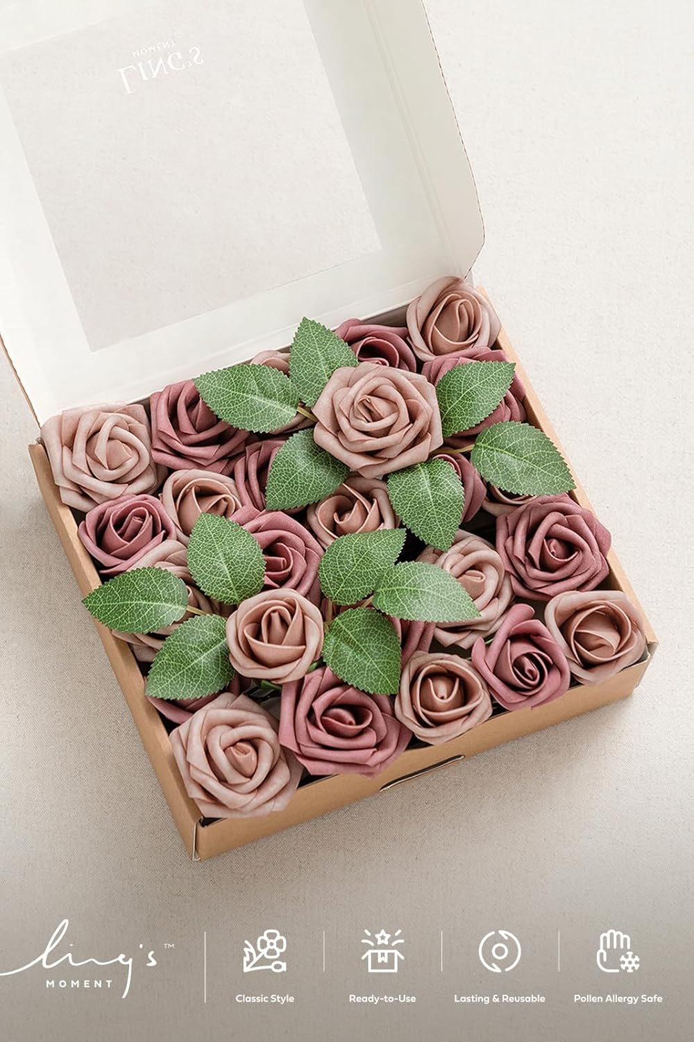 Ling's moment Artificial Wedding Flowers 1.5" Rose Buds and 2" Petite Roses 25pcs Dusty Rose & Mauve w/Stem for DIY Wedding Boutonniere Wrist Corsages Bouquets Centerpieces Arrangements - Image 7