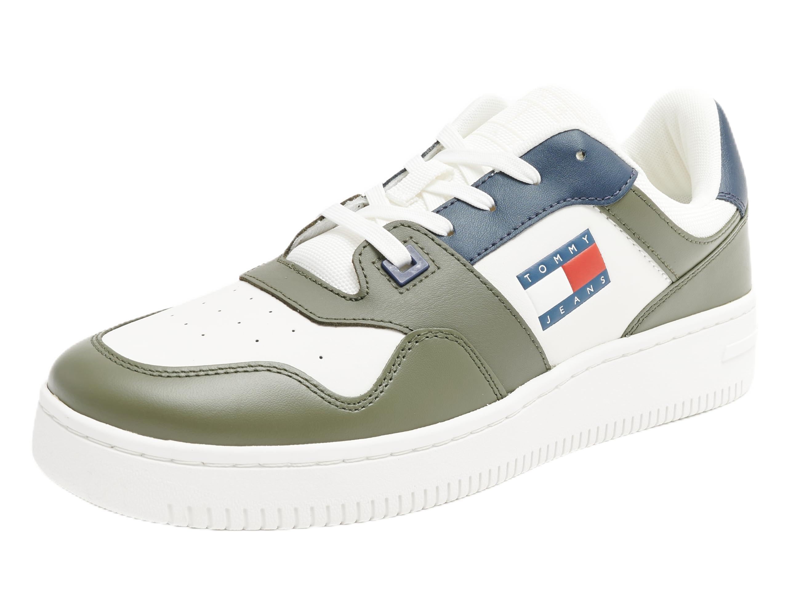 Tommy Jeans Men's TJM Retro Basket ESS EM0EM01395 Cupsole Sneaker, Green (Deep Woods), 6.5 UK