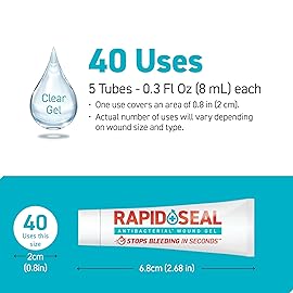 Rapid-Seal Wound Gel (5 Tubes) | Stops Bleeding in Seconds, Ideal for Cuts, Scrapes and Razor Nicks for Emergency First Aid Supplies