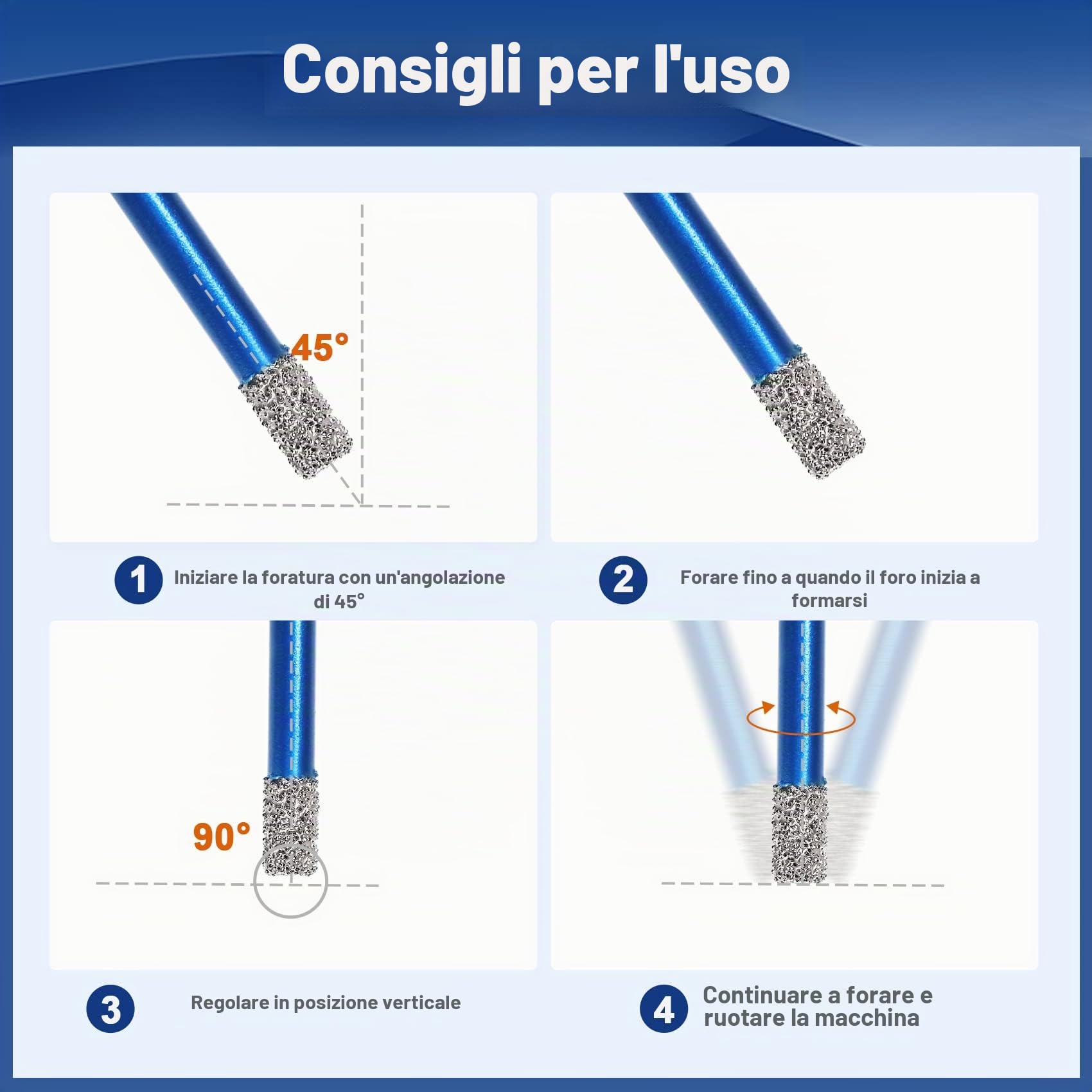 Punta per Trapano Diamantata Set - Frese diamantate 6/8/10/20/35mm+35mm Versatile Fresa Diamantata fresa diamantata per Porcellana Granito Piastrella Marmo Taglio a Secco