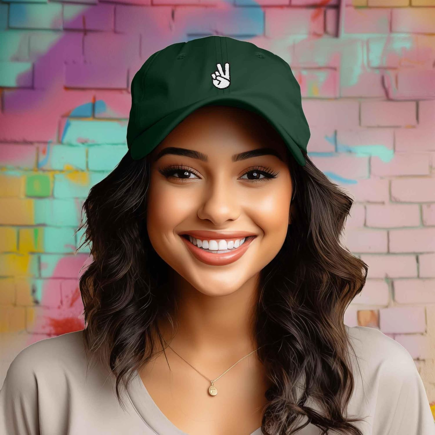 DALIX Peace Sign Embroidered V Cotton Dad Hat Baseball Cap Adjustable Mens