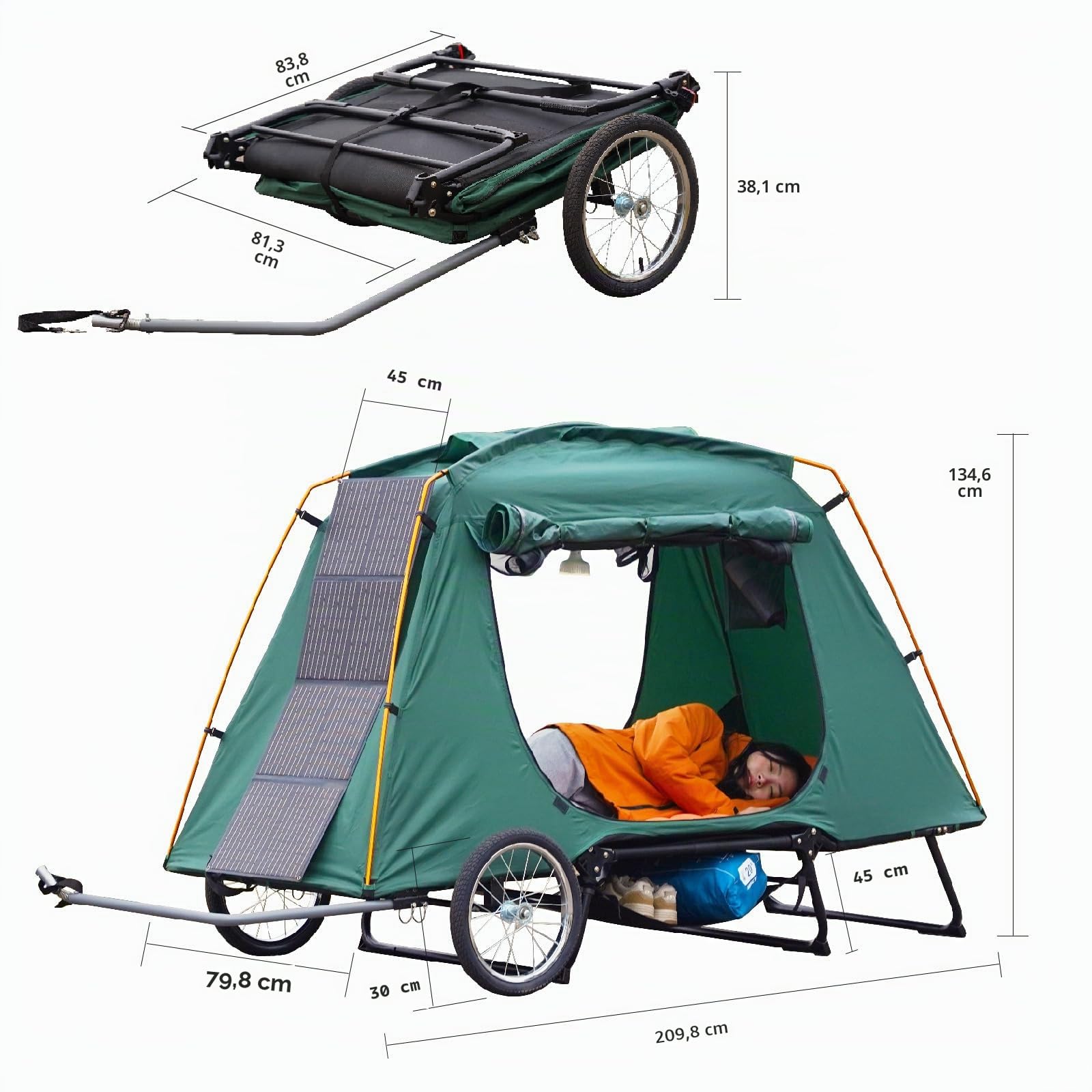 Remorque de vélo 200 x 85 x 135 cm 40 kg Vert Unisexe