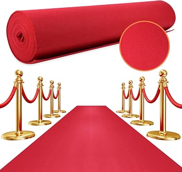 2.6FT15FT Red Carpet Runner for Party,350 GSM Felt Non-Woven Fabric Extra Thick Non Slip Aisle Rug for Wedding Ceremony and Events Decorations, Movie Theme Party Deco