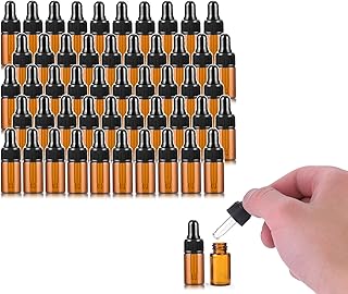 50 Pack,3ml Amber Glass Dropper Vial for Essential Oils,Empty Glass Eye Dropper Bottle With Black Screw Cap,Glass Liquid Pipette Travel Test Sample Perfume Vial-Transfer Pipette Included